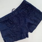 Tommy Hilfiger Women’s navy blue linen shorts button pockets tabs tie Sz Medium Photo 3