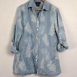 Weavz | Chambray Shirt with Light Pink Stripes and Fern Leaves sz M Blue Size M Photo 0