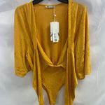 ZARA Golden Yellow Floral Bodysuit and Skirt Set Photo 7