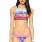 NEW Salinas L Runway High Neck Bikini Set MultiColor Palm Birds Swim Top Bottom Pink Size L Photo 13