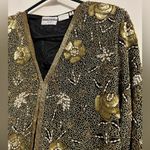 NWT Vintage 100% Silk beaded floral deadstock blazer cardigan gold black india Size M Photo 5