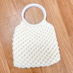 Handmade Vintage Crochet Handbag White with Circle Acrylic Handle Boho Purse Photo 0