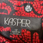 Kasper  Women's Red Black Floral Print‎ Button Down Tie Neck Blouse Shirt Size 12 Photo 1
