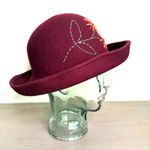 Vintage Bermona Trend Wool Cloche Hat Roll Brim Floral Embroidered Boho Chic M Red Photo 2