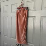 Bananhot Diamond Neckline Midi Bodycon Cocktail Dress with Cinched Sides Sparkle Tan Photo 5