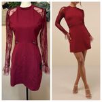 Bragging Rights Burgundy Lace Long Sleeve Skater Dress Red Size M Photo 2
