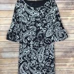 Talbots  Black/White Paisley Bell Sleeve Scoop Neck 3/4‎ Sleeve Dress Sz 8 $139 Photo 0