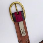 Fossil  Women's Colorblock Braided Belt Raspberry Red Brown Suede Leather Large Photo 4