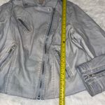 Chico's Chico’s light blue silver zipper faux leather motorcycle jacket coat womans M Photo 7