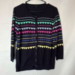 Talbots  Navy Cardigan with Colorful Heart Stripes Photo 3