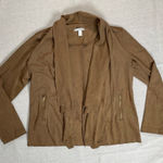 Dana Buchman | Milk Chocolate Brown Faux Suede Waterfall Front Jacket | Large Photo 0