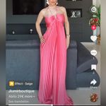 Amazon  pleated maxi dress halter satin coral bright neon open back strappy Photo 3