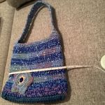 Crocheted Purse Multi Blue with White Specs Color Bag Photo 3