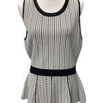 White House | Black Market  Stretch Crochet Peplum Knit Top Size Medium Black White Photo 1