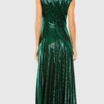 Mac Duggal Cap Sleeve Deep V Neck High Slit Metallic Gown- Size 12- Emerald- NWT Photo 2