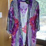NWT Athena Procopiou 100% Silk Garden Print Kimono Cardigan Cover Up One Size Purple Size undefined Photo 2