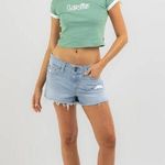 Levi's Women's Superlow 5 Pocket Light Wash Distressed Raw Hem Denim Shorts 26 Photo 2