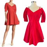 Derek Lam  10 CROSBY Cotton Poplin Red Dress Off Shoulder Mini Puff Sleeves 4 EUC Photo 1