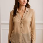 Cache Vintage Metallic Gold Polka Dot Sheer Button Up Blouse Top Size M Photo 0