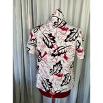 kitten bow blouse abstract leaves red black 1980s Size 12 Photo 3