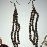 Lot of 3 Boho Beaded Shell & Satin Soft Gold Tone Dangling Pierced Earrings Photo 2