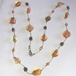 Boho Clear Yellow Gold Tone Shimmer AB Beaded Millefiori Flower Beads Necklace Photo 4