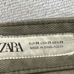 ZARA  Jeans Womens 6/29 Olive Green High Rise tapered Leg Denim Casual Button Fly Photo 3