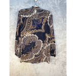 Chico's  Blouse Size Large Blue Brown Paisley Ruffle Scarf Academia Photo 3