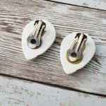 Vintage Clip On Earrings Off White Teardrop Shape with Line Detail Photo 2