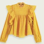 Scotch & Soda Yellow Eyelet Exaggerated Ruffle Top Size M Euro Summer Vibe! Photo 12