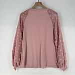 Petal Pink Lightweight Stretch Ribbed Knit Chiffon Swiss Dot Balloon Sleeve Top Size L Photo 6