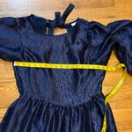 Topshop Women 8 Premium Textured Jacquard Blue Sheen Open Back Puff Sleeve Photo 7