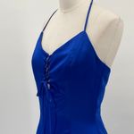 Vintage 90s Halter Neck Lace Up Bodice Mini Dress Satin Royal Blue NEW Womens 4 Photo 7