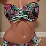 Victoria's Secret NWOT Victoria’s Secret Floral Lace-Up Bikini Set Size 36A/Large Photo 0