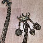 Antique Victorian Golden Cloak/Cape Chain Chatelaine Fleur De Le Crown Brooch Gold Photo 4