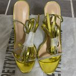 Pretty Little Thing PrettyLittleThings GOLD DIAMANTE LACE UP CONE HEELS size 5 Photo 4