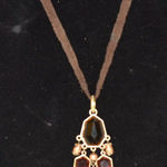 Source Unknown VTG Signed V Brown Suede Deep Red Stones Gold Tone 16" Gothic Pendant Necklace Photo 0