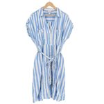 Ava & Viv  Striped Button Front Shirt Dress Belted Linen Blend Blue White 1X Photo 1