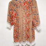 Anthropologie Floral Kimono Crochet Lace Open Sheer Lightweight Cardigan Shawl Blouse Top Photo 2