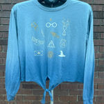 Harry Potter Long Sleeve Cropped Top Front Tie Gradient Blue Shirt Size Large Photo 0