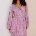 Bardot π Bellissa Long Sleeve Faux Wrap Dress Sorbet Pink Metallic Shine XL NWT Photo 0