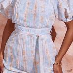 Pretty Little Thing  blue tie dye chiffon tie waist mock neck ruffle dress Photo 1