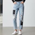 BLANKNYC Madison Crop High Rise Distressed Bandana Patch Jeans Size 25 Blue Photo 10