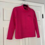Talbots  Bright Pink Grid Waffle Knit Mock Neck Pullover Sweatshirt Button SizeXS Photo 2