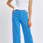 Judy Blue  High Rise Wide Leg Crop Jeans Size 14W Sky Blue Tummy Control Raw Hem Photo 0