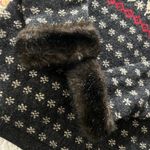 SKYR Nordic Fair Isle Faux Fur Collar/cuffs Wool Cardigan VTG Hong Kong EUC Blue Size M Photo 5