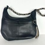 Brighton Barbados Ziptop Hobo Bag Pebbled Leather Black Braided Strap Photo 0