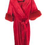 Hollywoodland Red Velvet Fifth Avenue Wrap Wiggle Dress Faux Fur Trim V Neck L Size L Photo 2