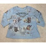Cactus Cowgirl Justice Embellished Gemstones Graphic 3/4 Sleeve Shirt Size XL Blue Photo 1