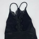 Topshop NWT Bodysuit Top Ribbed Knit and Lace Trim Strappy Straps Black Size US Photo 4